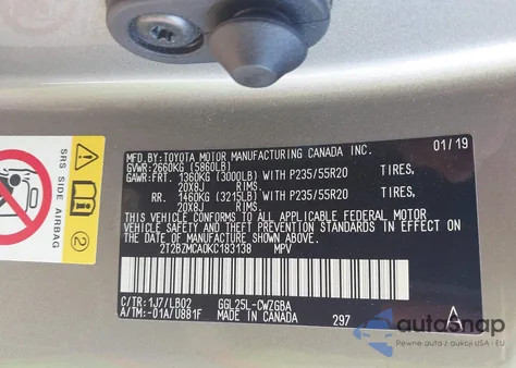 2019 Lexus Rx 350 из США, поврежденный, VIN 2T2BZMCA0KC183138